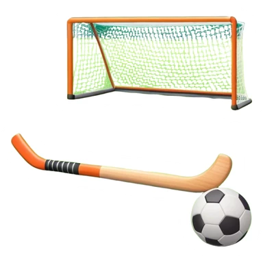 A field hockey stick and ball on a vibrant green grass field, with goalposts and clear field markings in the background. The scene emphasizes the bright, lush grass, highlighting the fast-paced and strategic nature of hockey on a well-maintained pitch. sticker