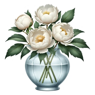 White peonies in crystal vintage  vase  sticker