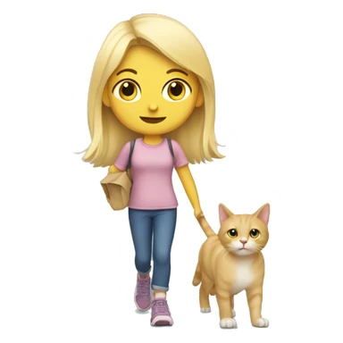 A blonde girl taking her cat for a walk sticker