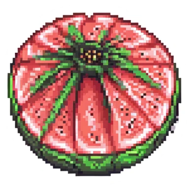 watermelon slice with seeds, juicy and bright, pixel art style sticker