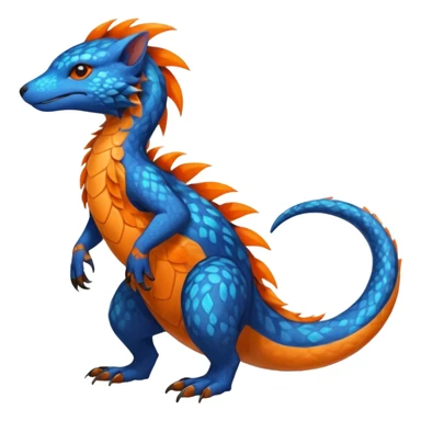 Colorful brown with blue and orange tropical exotic shiny beautiful fantasy-Salandit-Cacomistle-oncilla-animal-Fakémon-hybrid-fursona (full body) sticker