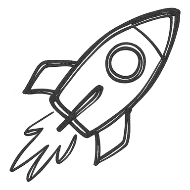 rocket, hand-drawn with sketchy lines, playful and whimsical sticker