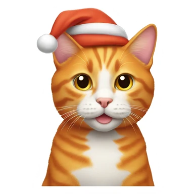 A orange cat wearing a Santa hat sticker