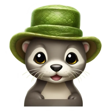 Baby otter wearing a snake hat sticker