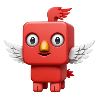 A blocky red creature with white wings and question marks on its eyes. sticker