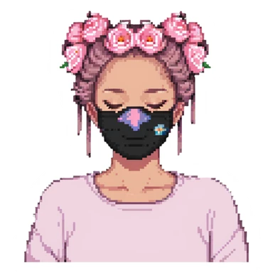 Pixel art girl sleeping with pink beauty face mask, hair in messy bun, self care sticker