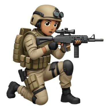 A skilled airsoft player in tactical gear, aiming a gun and shooting metal BBs in a desolate, ruined landscape. The setting is filled with broken walls and debris, creating a tense atmosphere of strategy and precision in a high-stakes tactical environment sticker