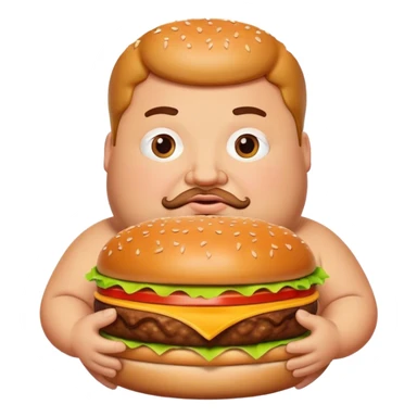 Fat man with burger sticker