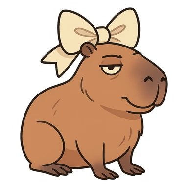 capibara with coquette bow, large elegant bow, cartoon style, transparent background sticker