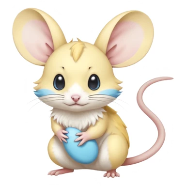 Yellow white and cyan-blue Gerbil-Jerboa-Minccino-Emolga-Pachirisu-Pokémon-Fakémon-hybrid-fusion-creature  sticker