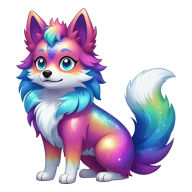 Vibrant multicolored Falvie-Fionbri-creature-sparkle-dog-fursona, full body sticker