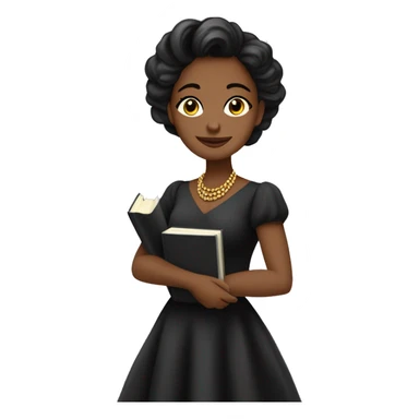 mujer cabello negro vestido elegante sosteniendo libros y lapiz hacia arriba sticker