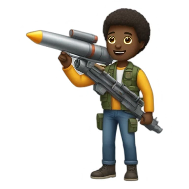 black man holding toy rocket launcher sticker