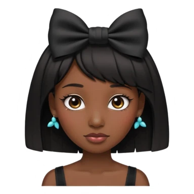 Adult woman with black cute  cut with a black top and a bow on her head with long lashes sticker