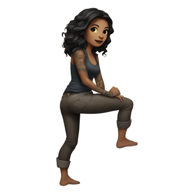 Beautiful tattooed woman dark brown hair climbing rocks sticker