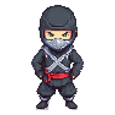masked ninja, pixel art style, action pose sticker