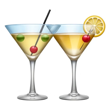 two realistic glasses of cocktail in emoji style, one coupe glass and one martini sticker