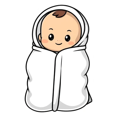 lightly tanned baby swaddled in a white blanket sticker