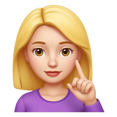 Apple-style 3D emoji of a cartoon woman pointing to her forehead with one finger, friendly expression, clean and colorful design, no background. sticker