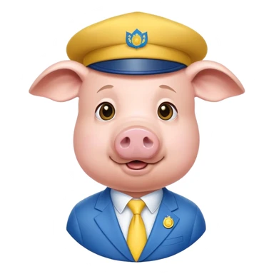 pig body with President Zelensky's face wearing a hat with yellow and blue colors sticker