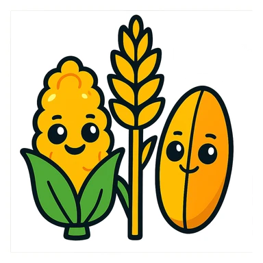 three grains, cartoon style, bright colors sticker