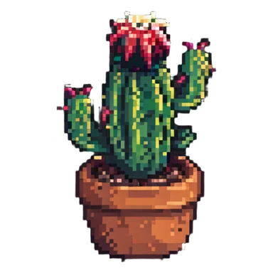 cactus in a pot with minimal background in pixel art style sticker