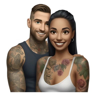 Hyper Realistic Female model smiling at a very handsome tattooed man sticker