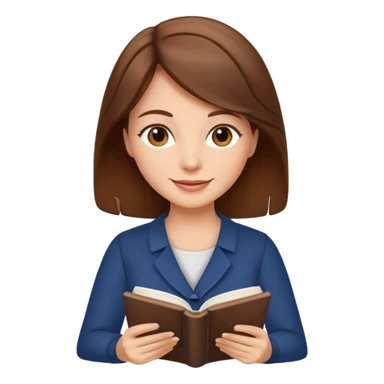 happy woman with brown hair writing a book sticker