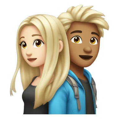 asian teenage boy with ear piercings and white teenage girl with long blonde straight hair and blue eyes kissing  sticker