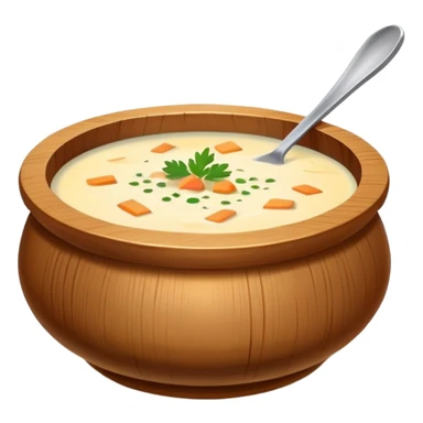 Pot of creamy soup in a wooden bowl￼ sticker