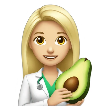 blonde dietitian holding avocado sticker