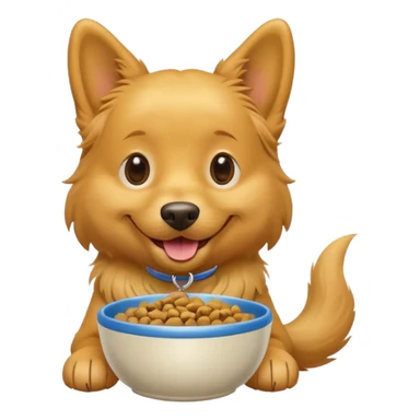happy dog with a bowl of kibble, tail wagging sticker
