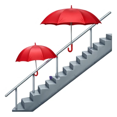 Red umbrella on stair railing, Lost Umbrella. sticker