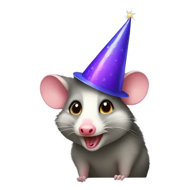 Possum wearing a party hat sticker