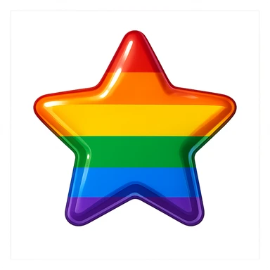 gay pride emoji, rainbow star, glossy and bright, no background sticker