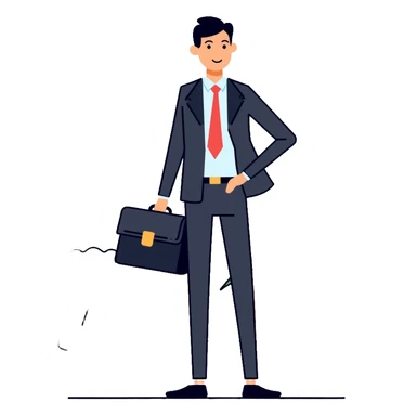Finance expert businessman with briefcase, stock market chart, and money sticker