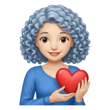 silvery curly/wavy shoulder-length hair smiling lady holding a heart thinner hair, different top sticker