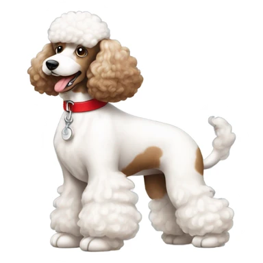 Dog poodle white and brown sitting with red collar  sticker