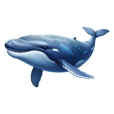 Cinematic Noble Humpback Whale Portrait Emoji, Poised and grand, with an enormous, barnacle-speckled blue-gray body, soulful, wise eyes, and a deeply serene presence, Simplified yet sharp and sophisticated features, highly detailed, glowing with a soft oceanic radiance, high shine, intelligent and powerful, stylized with an air of deep-sea mystery, focused and regal, soft glowing outline, capturing the essence of a legendary giant of the ocean that appears ready to glide majestically through the waves with effortless grace! sticker