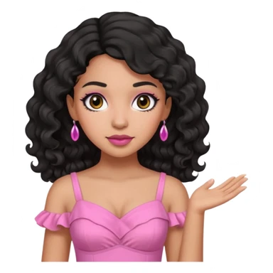 A mixed woman with black wavy hair and black eyes wearing pink sticker