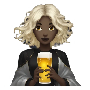Ethereal galactic Girl wearing black and gold sat on a nebula galaxy drinking beer surrounded by golden stars and planets sticker