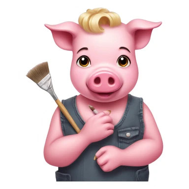 pink little pig painting nails sticker