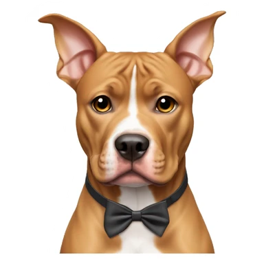 Light brown pitbull ears CROPPED short, with a bow collar sticker