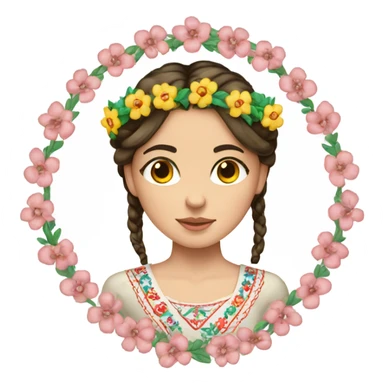 a brunette girl with a braid in a Ukrainian embroidered shirt and a wreath of flowers on her head sticker