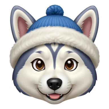 Husky with a beanie on his head and his ears popping out sticker