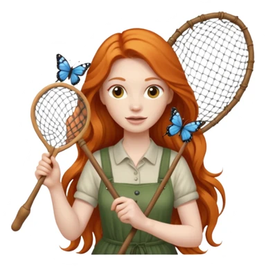 ginger lon haired woman butterfly catcher sticker