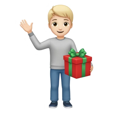full body boy extending hand to receive a present without the present. sticker