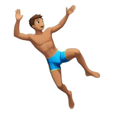 A diver mid-air, plunging from a high cliff into the sparkling ocean below. The background features rugged cliffs, clear blue water, and a bright sky, emphasizing the excitement and danger of the sport with a sense of freedom and adventure. sticker