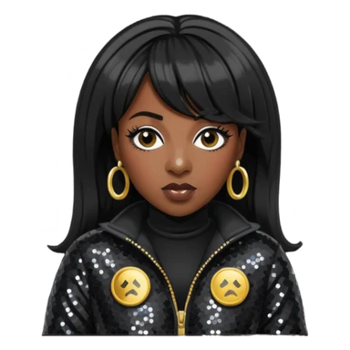 Missy Elliott with jet black hair, black sequin outfit sticker