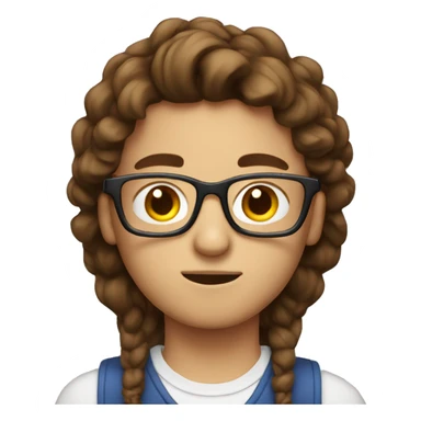 nerd with brown hair waiting in front of laptop sticker